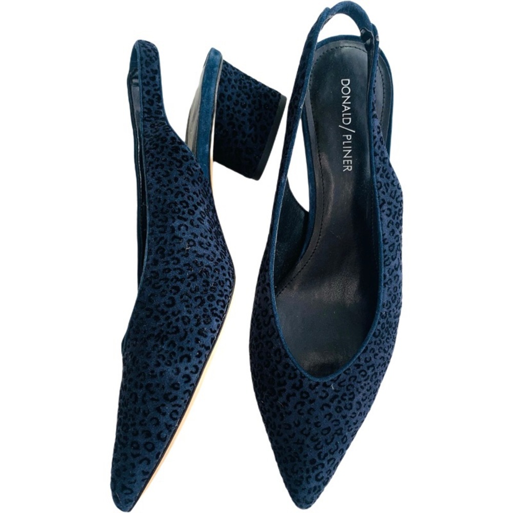 NWOB DONALD J. PLINER 9.5 dark blue leopard print kitten heel mules
